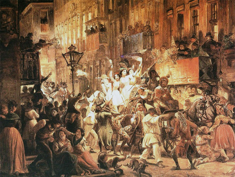 Wilhelm Marstrand,La festa dei moccoletti sur la Via del Corso (1848)